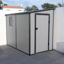 Abri De Jardin Adossé En Résine Gris Clair 3,55m² + Kit De Fondation - JOBU -Jardin Et Extérieur abri de jardin adosse en resine anthracite 353m kit de fondation jobu 2