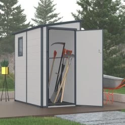 Jardin Et Extérieur 32 Abri De Jardin Adossé En Résine Gris Clair 2,09m² + Kit De Fondation - JOBU