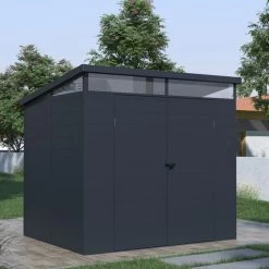 Abri De Jardin En Résine 4,10m² Anthracite Toit Monopente Skylight + Plancher - Jobu