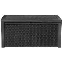 Keter Coffre En Résine Imitation Rotin Tressé Et Bois 400L Anthracite RIO -Jardin Et Extérieur coffre en resine imitation rotin tresse et bois 400l anthracite rio 2