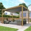 Pergola Bioclimatique Autoportante En Aluminium Aspect Bois 4x3m - X-METAL -Jardin Et Extérieur pergola bioclimatique autoportante en aluminium aspect bois 4x3m x metal