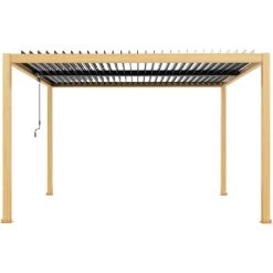 Pergola Bioclimatique Autoportante En Aluminium Aspect Bois 4x3m - X-METAL -Jardin Et Extérieur pergola bioclimatique autoportante en aluminium aspect bois 4x3m x metal 4