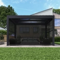Store Avec Cadre Latéral Anthracite 270cm Pour Pergola Bioclimatique En Aluminium X-METAL -Jardin Et Extérieur store avec cadre lateral anthracite 270cm pour pergola bioclimatique en aluminium x metal 2