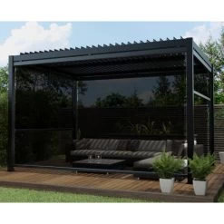 Store Latéral Anthracite 370cm Pour Pergola Bioclimatique En Aluminium X-METAL -Jardin Et Extérieur store lateral anthracite 370cm pour pergola bioclimatique en aluminium x metal 4